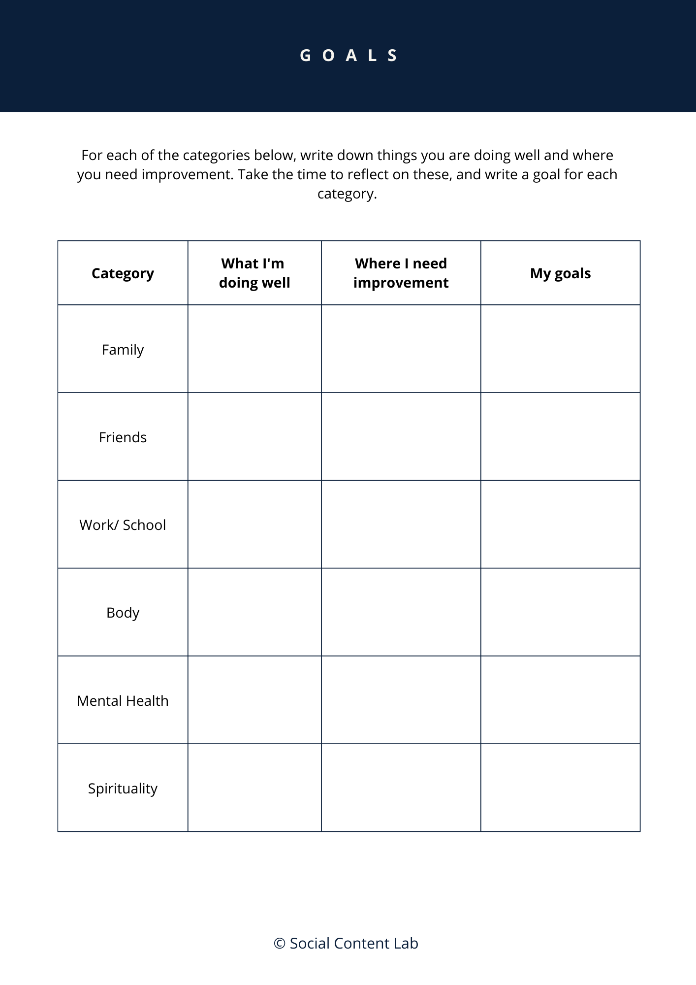 Social Content Lab Workbook template (A4)
